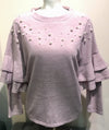 Double Ruffled Knit Top W/Pearls