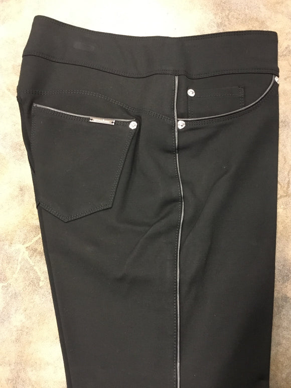 Black Leather Piped Pants