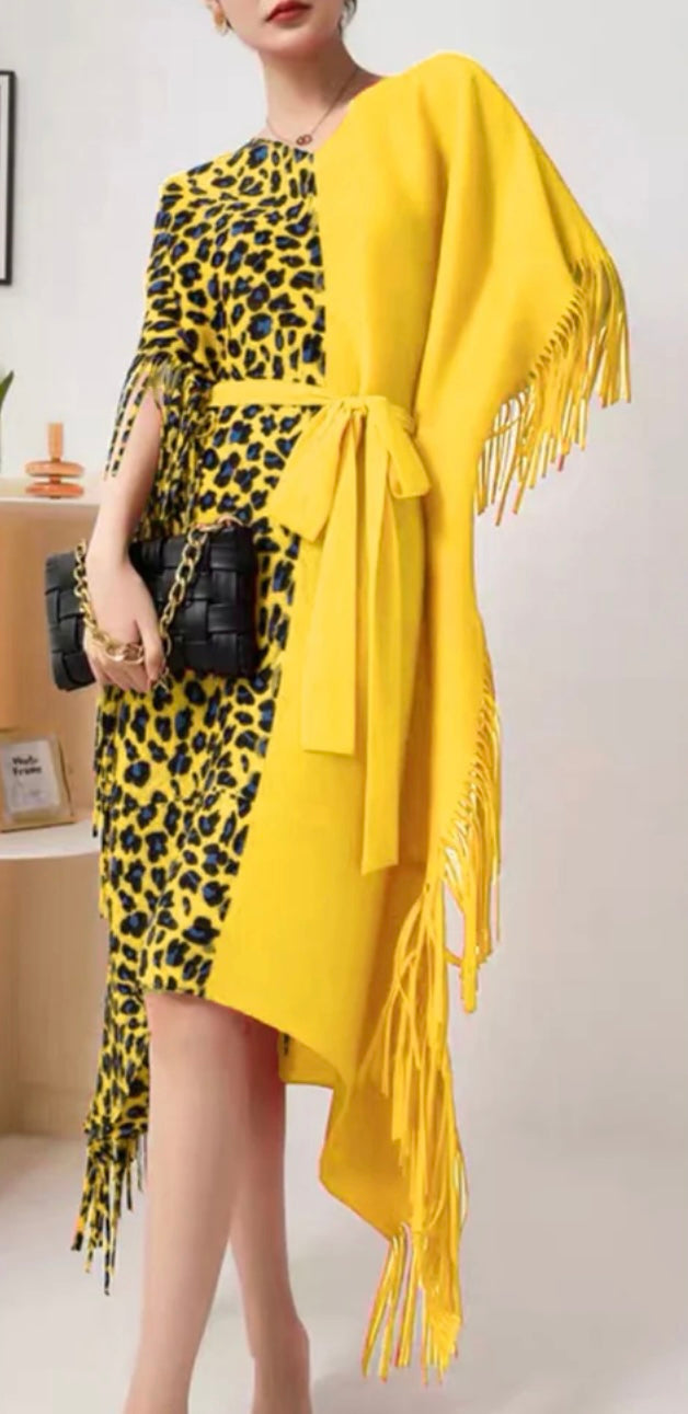 Leopard Yellow Pancho Dress