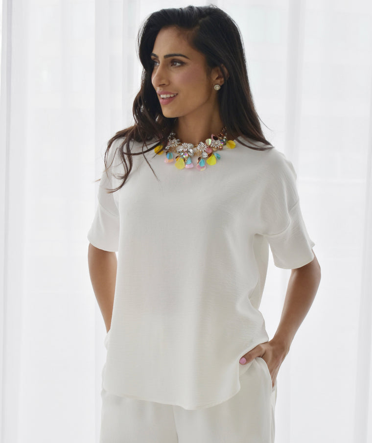 Bossy Off White Button Blouse
