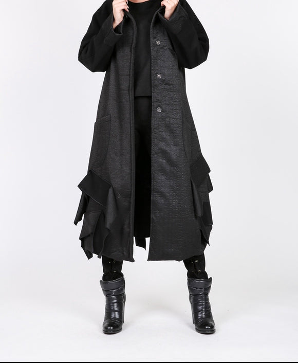 Black Frilly Oversized Coat