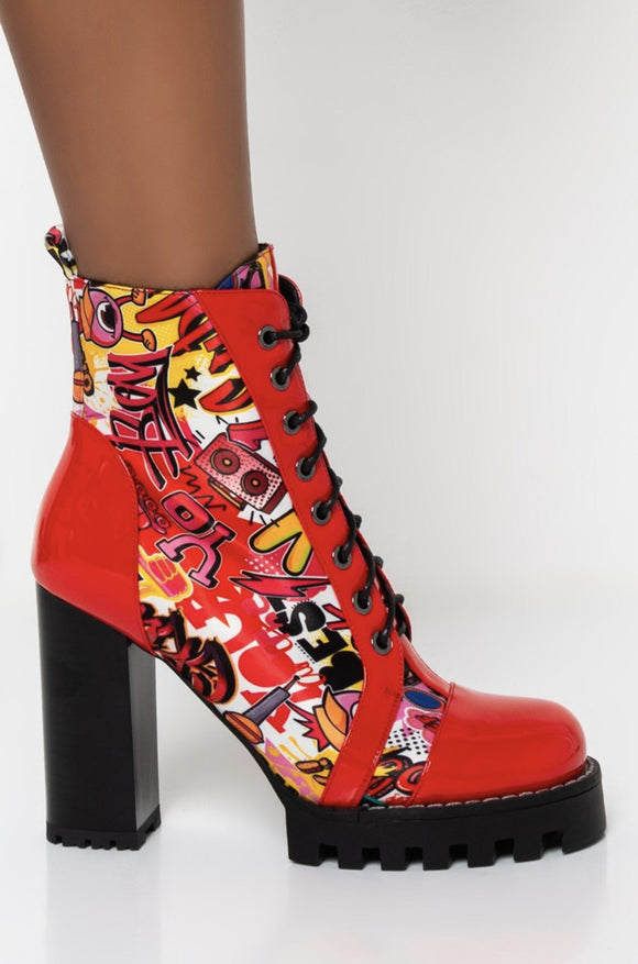 Doodle Red Chunky Heel