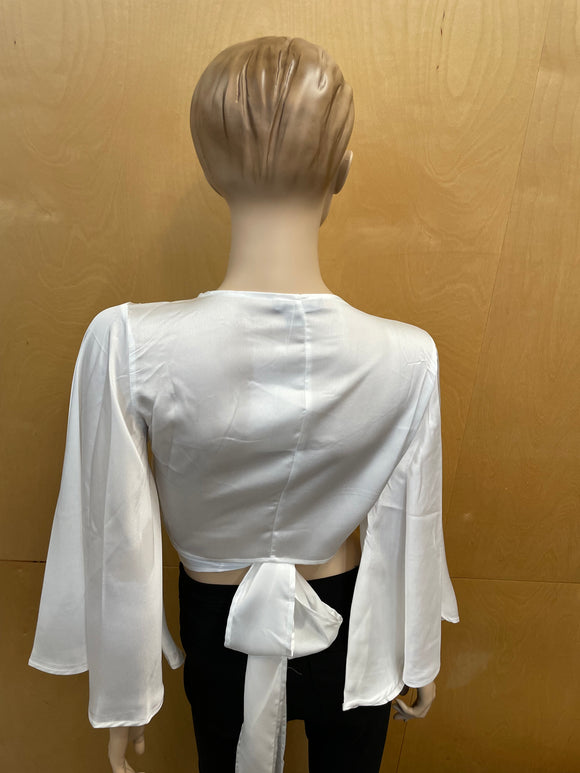 Satin White Top with Bell Sleeve