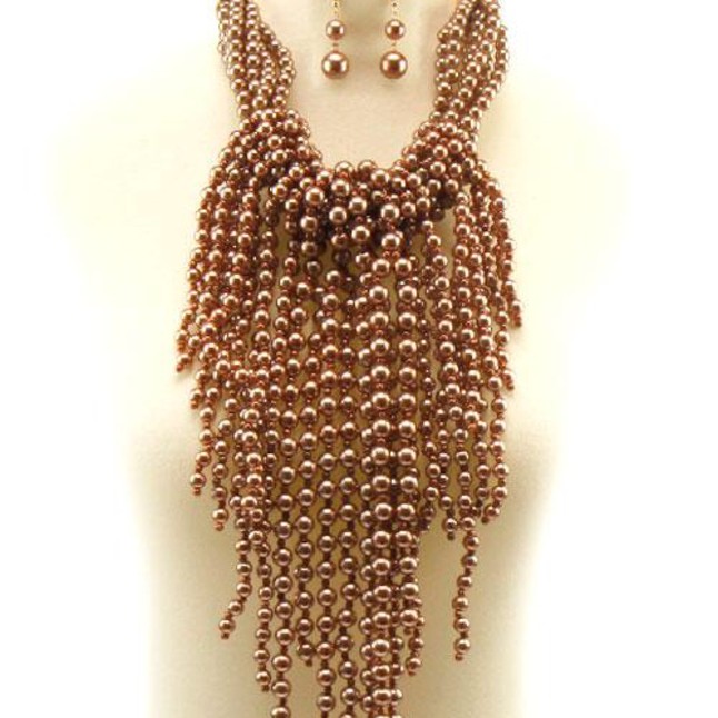 Rose Beaded Fringe Necklace
