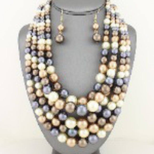 Multi-Tone Layered Pearl Necklace Set