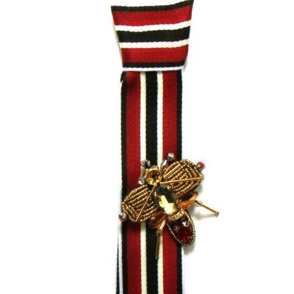 Bee Jeweled Striped Necktie Brooch